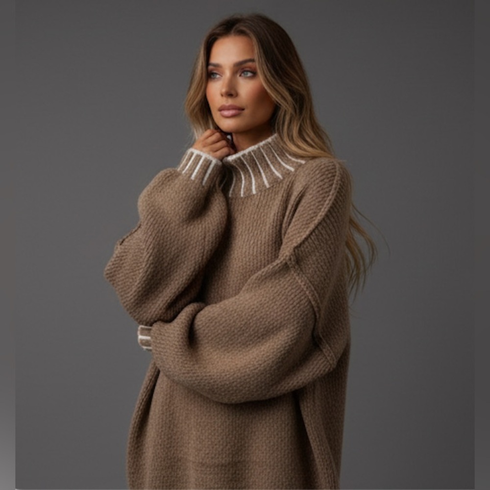 Oversized Drop Shoulder Long Sleeve Round Neck Casual Sweater - Picture 2 of 10